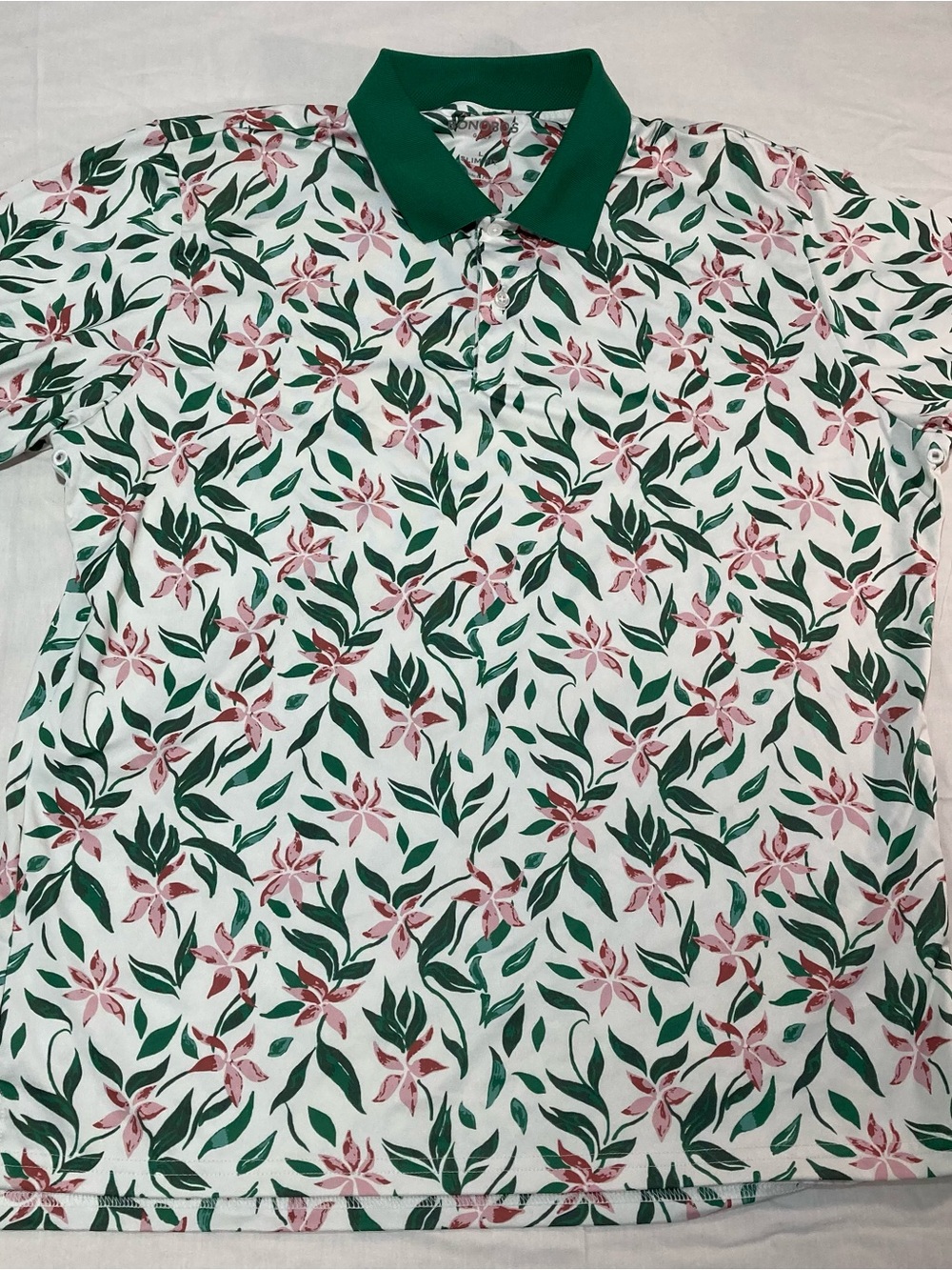 Bonobos White Polo with Green Collar & Pink Floral Print